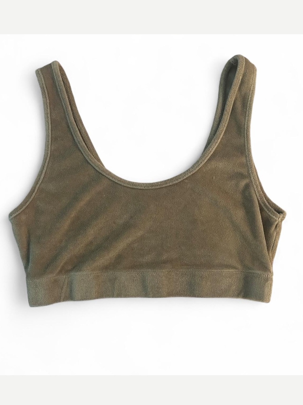 Zara Brown Tan Terry Cloth Crop Top | Y2K Neutral Fitted Bra Shirt Size L
